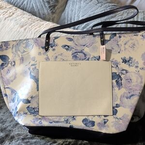 Victoria's Secret Floral Tote Bag - Cream and Blue